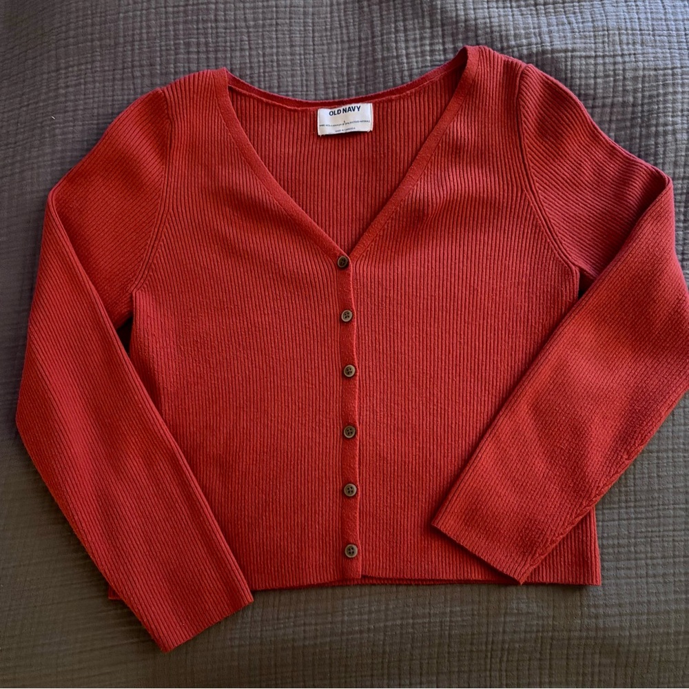 NWOT Rust/burnt Orange Ribbed Cardigan - Picture 2 of 3